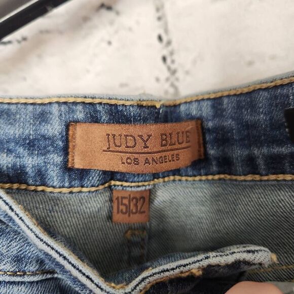 Judy Blue Womens Blue Denim Raw Hem Straight Fit Jeans Medium Wash Size 15/32 - Picture 6 of 13